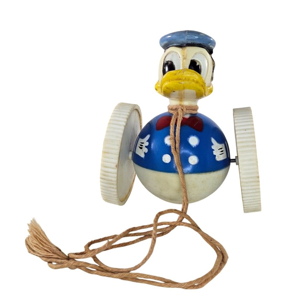 Vintage Donald Duck Pull Toy By Marx Toys With Rolling Wheels